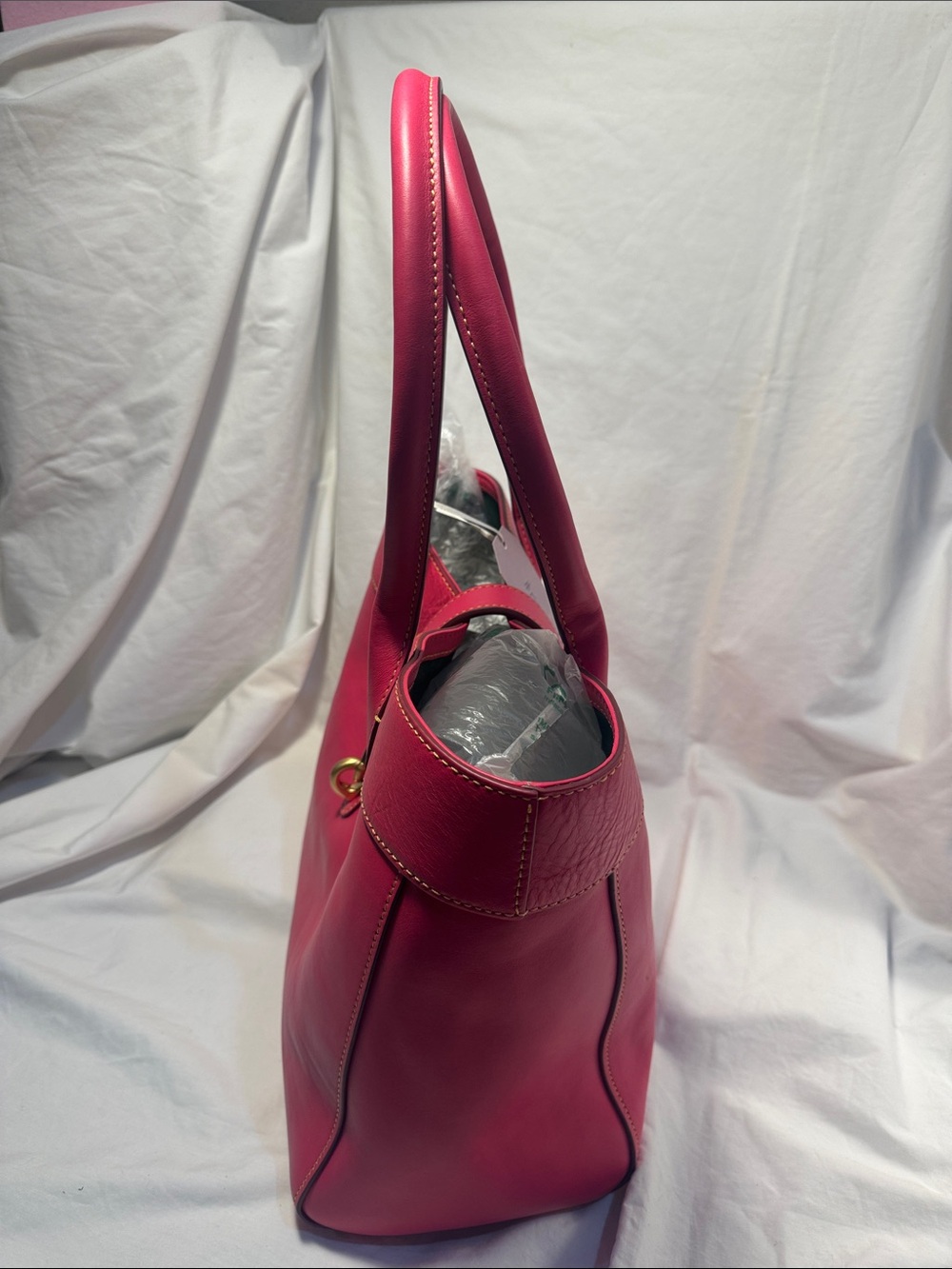 Dooney and Bork Pink Leather Tote Bag with Gold Hardware - Picture 3 of 13